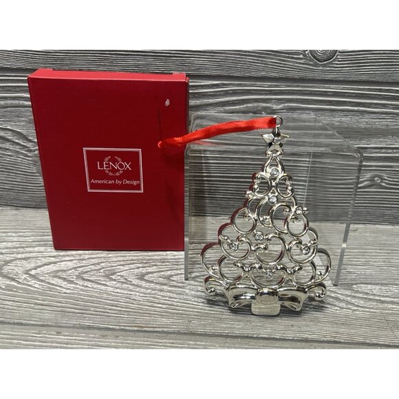Lenox Sparkle & Scroll Clear Crystal Silverplate Christmas Tree Ornament - Picture 1 of 8